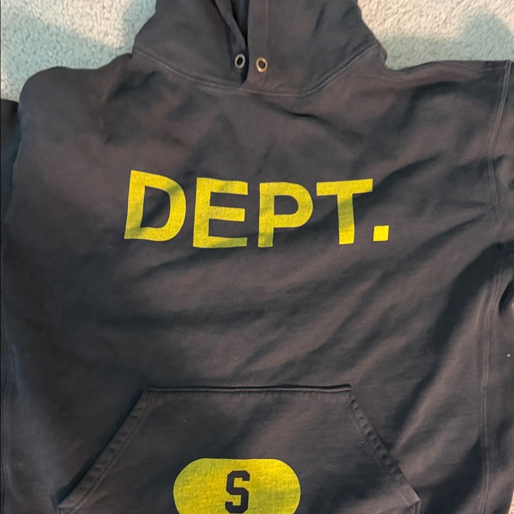 Black Hoodie with Yellow "DEPT." Graphic
